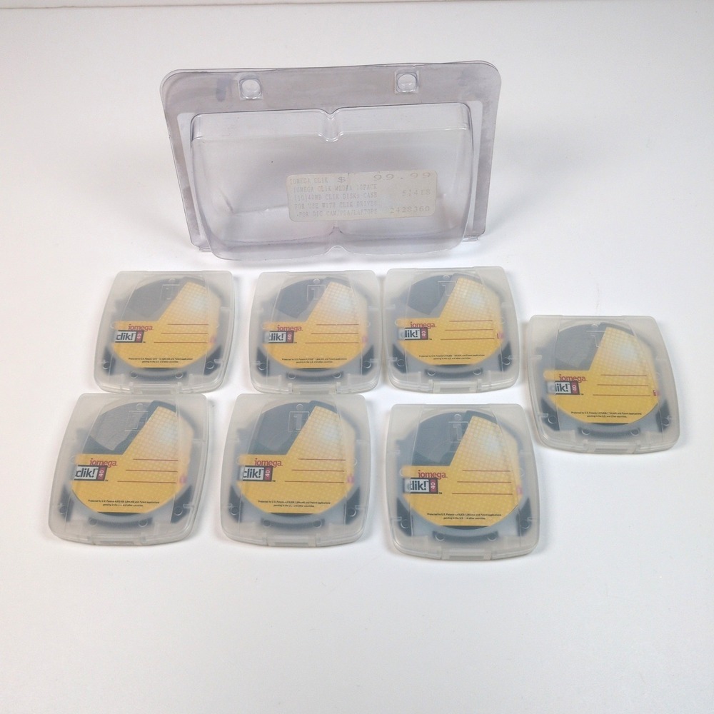 Iomega Clik! 40MB Recordable Disks Yellow w/ Cases Set of 7 40MB